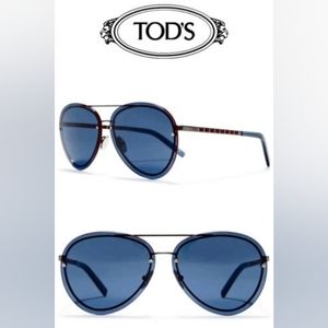 Tod's TO248 12V Gunmetal Leather Round Aviator Metal Sunglasses Frame 63-10-140
